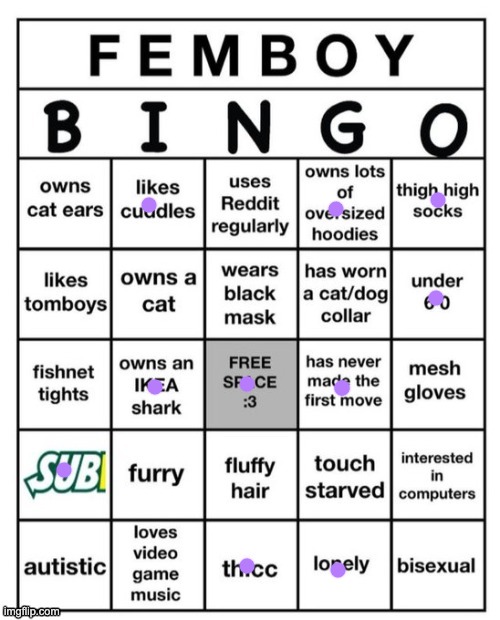 im not a femboy guys i swear | image tagged in femboy bingo | made w/ Imgflip meme maker