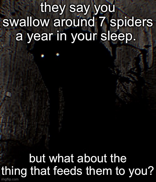 एतस्य साचायाः उपयोगं न कुर्वन्तु | they say you swallow around 7 spiders a year in your sleep. but what about the thing that feeds them to you? | made w/ Imgflip meme maker