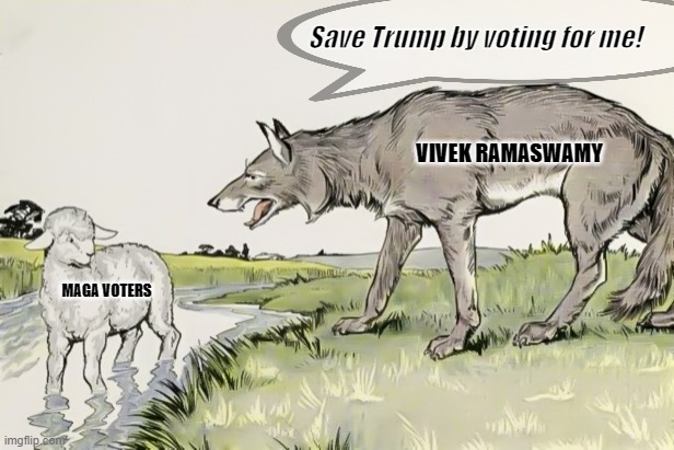 Vivek Ramaswamy is a Wolf | Save Trump by voting for me! VIVEK RAMASWAMY; MAGA VOTERS | image tagged in vivek,wolf,obamas man | made w/ Imgflip meme maker