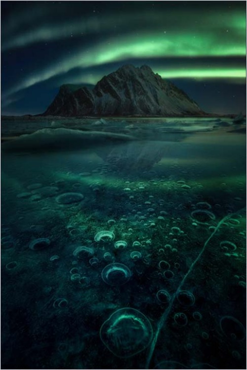 Aurora & Bubbles Under The Ice ! | image tagged in aurora,bubbles,ice | made w/ Imgflip meme maker