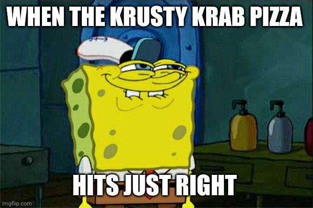 The krusty krab pizza is the pizza for you and me!!!! | WHEN THE KRUSTY KRAB PIZZA; HITS JUST RIGHT | image tagged in memes,don't you squidward | made w/ Imgflip meme maker