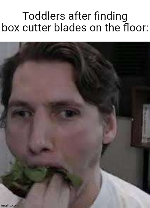 Toddlers after finding box cutter blades on the floor: | made w/ Imgflip meme maker