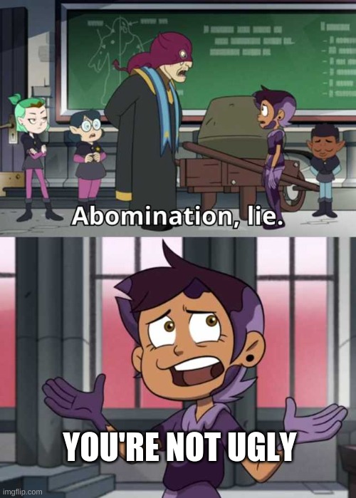 Abomination lie | YOU'RE NOT UGLY | image tagged in abomination lie | made w/ Imgflip meme maker