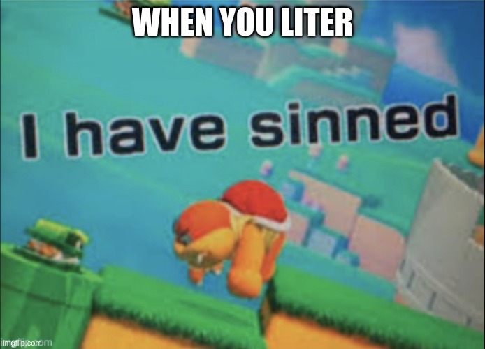 I have sinned | WHEN YOU LITER | image tagged in i have sinned | made w/ Imgflip meme maker