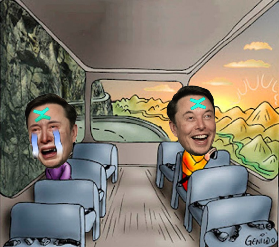 High Quality Sad guy Happy guy bus elon musk Blank Meme Template