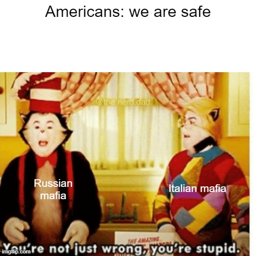 so many mafias | Americans: we are safe; Russian mafia; Italian mafia | image tagged in mafia,americans | made w/ Imgflip meme maker