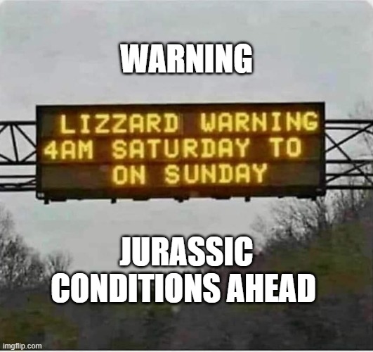 Jurassic Conditions | WARNING; JURASSIC CONDITIONS AHEAD | image tagged in jurassic conditions | made w/ Imgflip meme maker