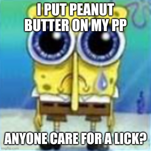 @bitches here | I PUT PEANUT BUTTER ON MY PP; ANYONE CARE FOR A LICK? | image tagged in fard | made w/ Imgflip meme maker