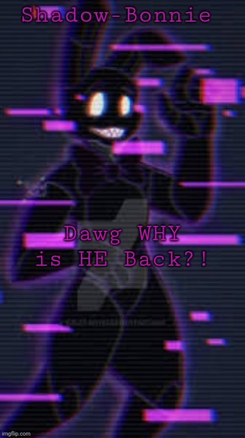 Shadow-Bonnie's template | Dawg WHY is HE Back?! | image tagged in shadow-bonnie's template | made w/ Imgflip meme maker