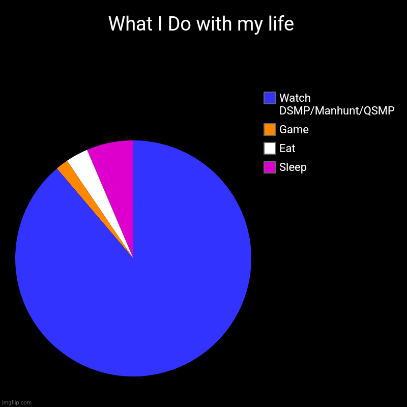 How my life goes (Dsmp Minecraft) | What I Do with my life | Sleep, Eat, Game, Watch DSMP/Manhunt/QSMP | image tagged in charts,pie charts | made w/ Imgflip chart maker