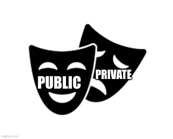 Theres 2 masks of society | PRIVATE; PUBLIC | image tagged in society,true | made w/ Imgflip meme maker