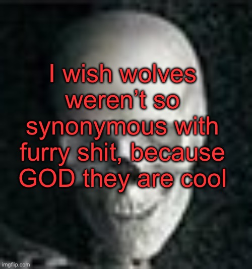 . | I wish wolves weren’t so synonymous with furry shit, because GOD they are cool | image tagged in skull | made w/ Imgflip meme maker