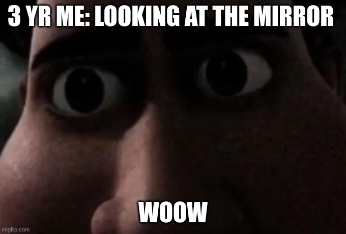 i promise you i need this job | 3 YR ME: LOOKING AT THE MIRROR; WOOW | image tagged in titan stare,wow | made w/ Imgflip meme maker
