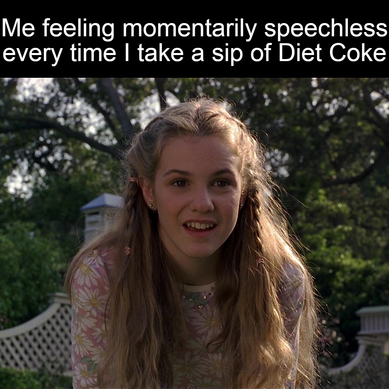 Me feeling momentarily speechless every time I take a sip of Diet Coke | image tagged in meme,memes,relatable | made w/ Imgflip meme maker