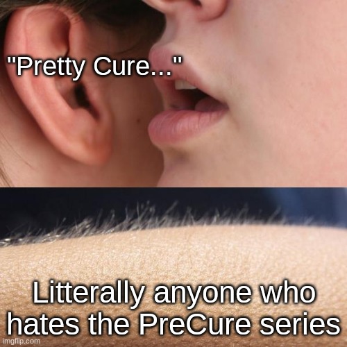 Don't give those PreCure haters them goosies! | "Pretty Cure..."; Litterally anyone who hates the PreCure series | image tagged in whisper and goosebumps | made w/ Imgflip meme maker