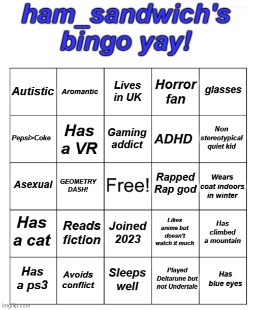 Y'all I made one! | image tagged in ham's bingo board | made w/ Imgflip meme maker
