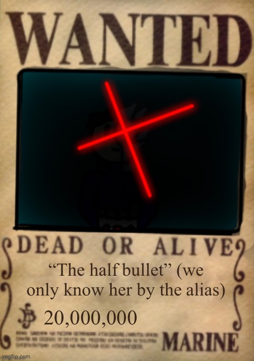 Teaser? Maybe? Or rp if ya want | “The half bullet” (we only know her by the alias); 20,000,000 | made w/ Imgflip meme maker