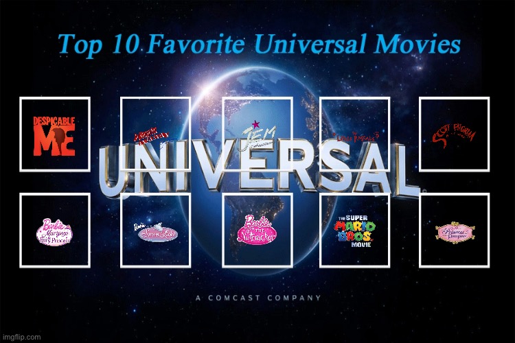 Brandon's Top 10 Favorite Universal Movies | image tagged in barbie,scott pilgrim,universal studios,deviantart,despicable me,super mario bros | made w/ Imgflip meme maker