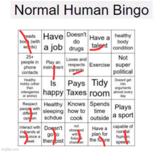 Normal human bingo | image tagged in normal human bingo | made w/ Imgflip meme maker