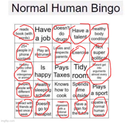 damn | image tagged in normal human bingo | made w/ Imgflip meme maker