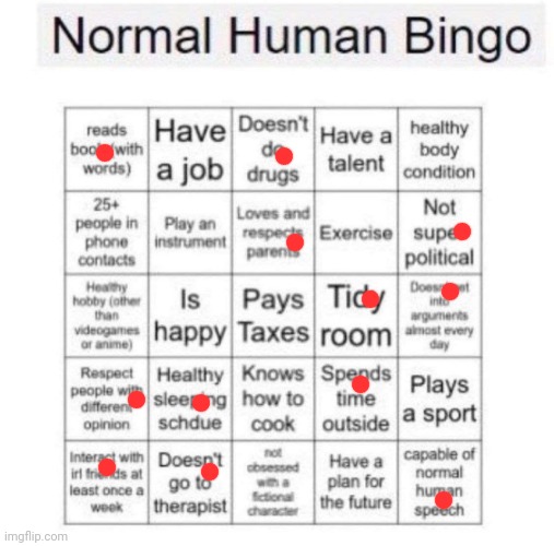 Normal human bingo | image tagged in normal human bingo | made w/ Imgflip meme maker