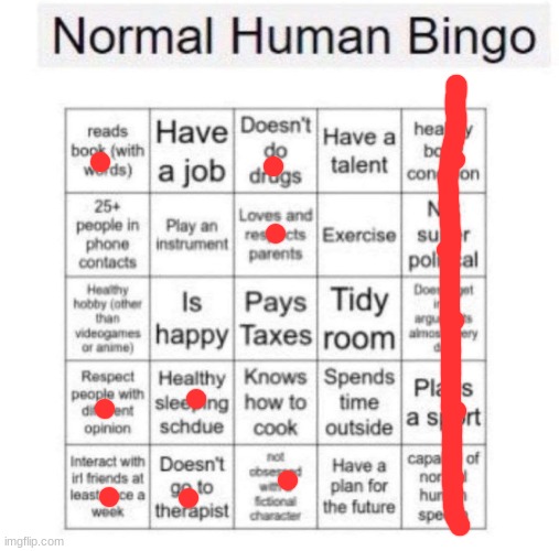 didn't think i would get a bingo | image tagged in normal human bingo | made w/ Imgflip meme maker