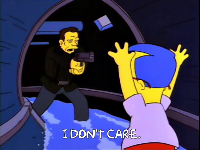 Simpsons Milhouse Gun I Don't Care. Blank Meme Template