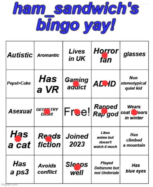 Ham's bingo board! | image tagged in ham's bingo board | made w/ Imgflip meme maker