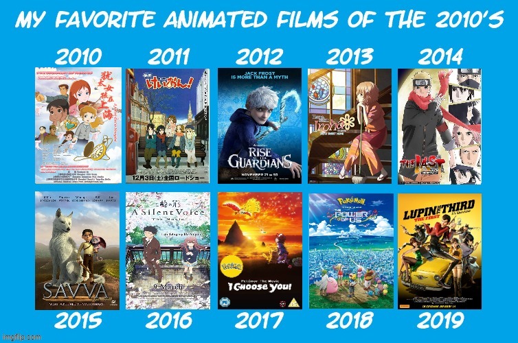 my favorite animated films of the 2010s | image tagged in animated films of the 2010s,election 2016,animation,movies,dreamworks,anime | made w/ Imgflip meme maker
