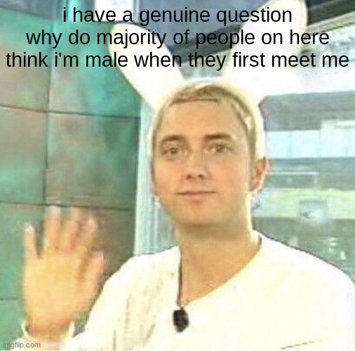 hurray | i have a genuine question
why do majority of people on here think i'm male when they first meet me | image tagged in hurray | made w/ Imgflip meme maker