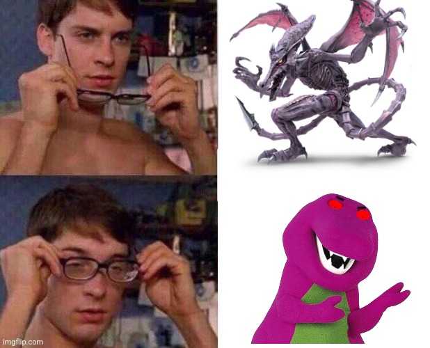 Ridley | image tagged in spiderman glasses,super smash bros,barney | made w/ Imgflip meme maker