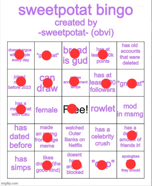 raa | image tagged in sweetpotat bingo | made w/ Imgflip meme maker