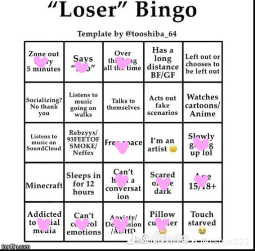 maybe im not a loser | image tagged in loser bingo | made w/ Imgflip meme maker