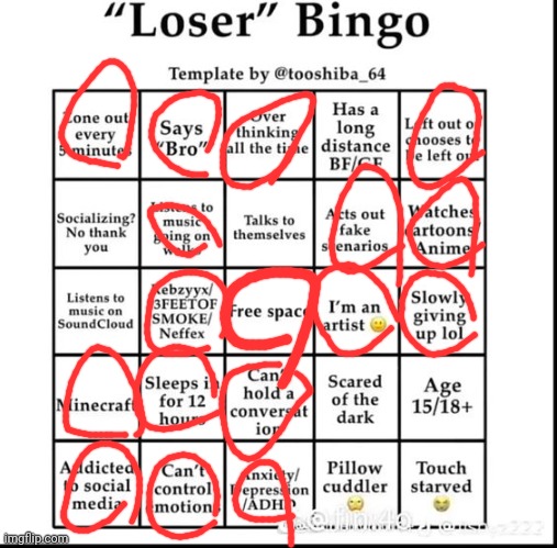loser bingo | image tagged in loser bingo | made w/ Imgflip meme maker