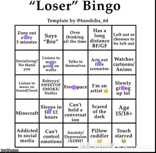 hey chat i dont think im a loser | image tagged in loser bingo | made w/ Imgflip meme maker