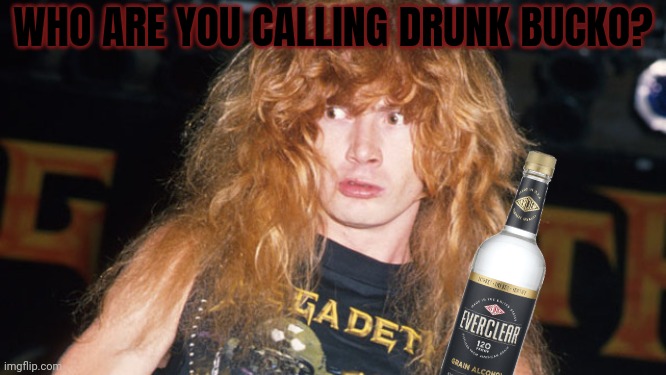 Don't touch my everclear! | WHO ARE YOU CALLING DRUNK BUCKO? | image tagged in dave mustaine,drunk,heavy metal | made w/ Imgflip meme maker