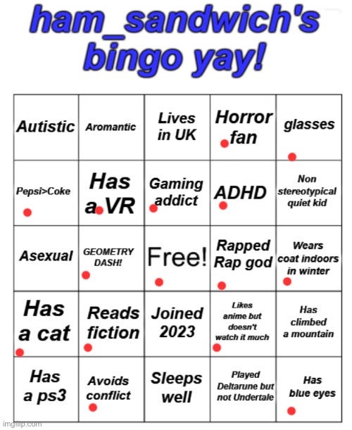 :D | image tagged in ham's bingo board | made w/ Imgflip meme maker