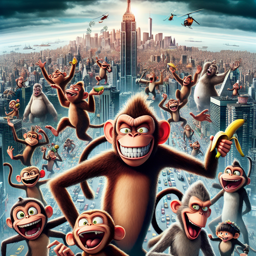 High Quality a pixar movie poster about monkeys raiding a city. Blank Meme Template
