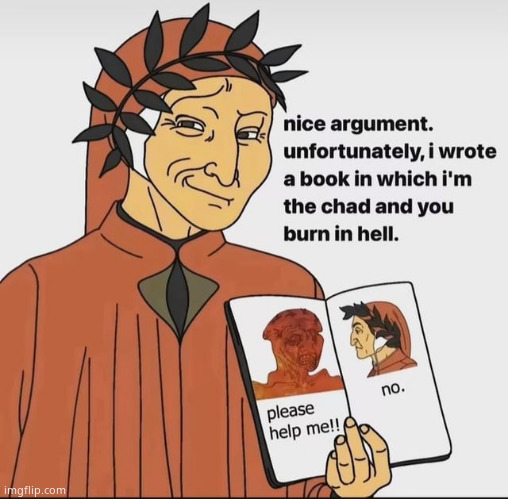 @Andrew | image tagged in i wrote a book in which i'm the chad and you burn in hell | made w/ Imgflip meme maker