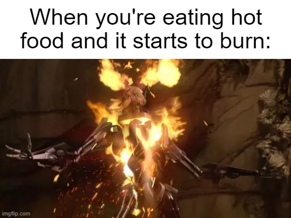 General Grievous burning meme | When you're eating hot food and it starts to burn: | image tagged in blank white template,general grievous,star wars,food | made w/ Imgflip meme maker