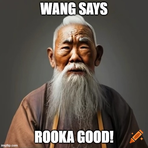 ROOKA GOOD! | WANG SAYS; ROOKA GOOD! | image tagged in memes,funny,funny memes,funny old chinese man 1 | made w/ Imgflip meme maker