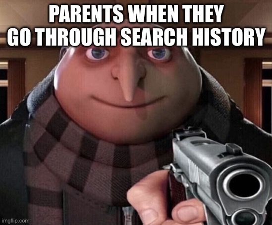 Parents go through search history | PARENTS WHEN THEY GO THROUGH SEARCH HISTORY | image tagged in gru gun | made w/ Imgflip meme maker