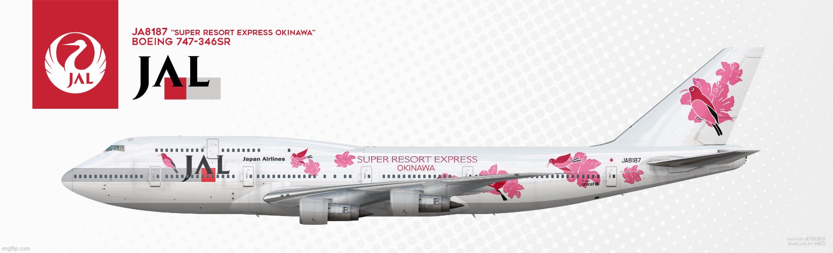 Japan Airlines 747-4 Super Resort Express Okinawa livery | image tagged in airplanes,japan | made w/ Imgflip meme maker