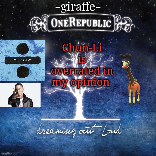 -giraffe- | Chun-Li is overrated in my opinion | image tagged in -giraffe- | made w/ Imgflip meme maker