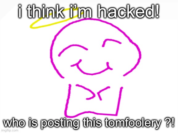 Blank White Template | i think i’m hacked! who is posting this tomfoolery ?! | image tagged in blank white template | made w/ Imgflip meme maker