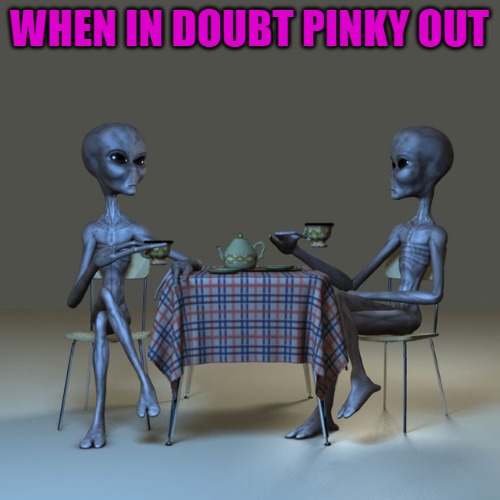 WHEN IN DOUBT PINKY OUT | image tagged in alien observations | made w/ Imgflip meme maker