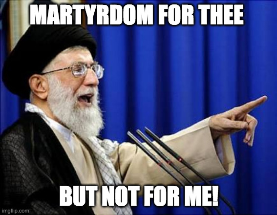 Ayatollah | MARTYRDOM FOR THEE; BUT NOT FOR ME! | image tagged in ayatollah | made w/ Imgflip meme maker