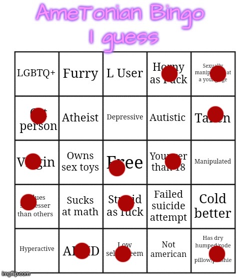 AmeTonian Bingo | image tagged in ametonian bingo | made w/ Imgflip meme maker