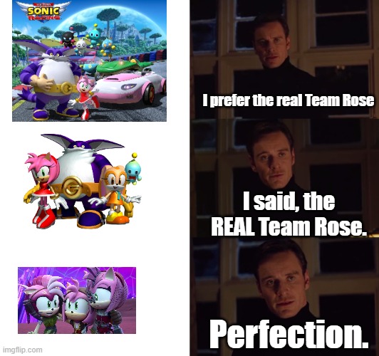 perfection | I prefer the real Team Rose; I said, the REAL Team Rose. Perfection. | image tagged in perfection | made w/ Imgflip meme maker