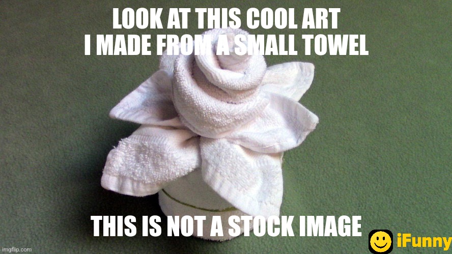 LOOK AT THIS COOL ART I MADE FROM A SMALL TOWEL; THIS IS NOT A STOCK IMAGE | made w/ Imgflip meme maker